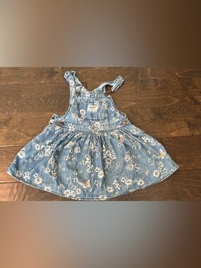 OshKosh B'gosh Light Blue Floral Denim Pinafore Dress